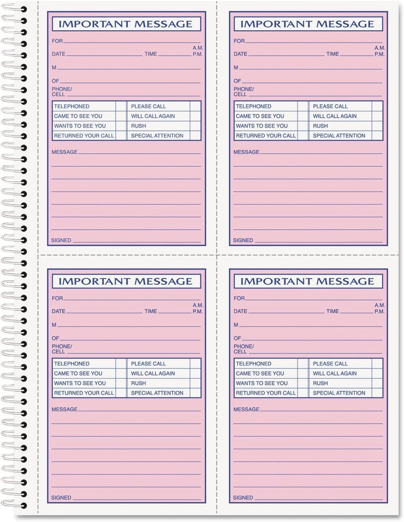 TOPS 4005 Important Message Book, 11-Inch x8-1/4-Inch, 200 Sets, PK/CY Paper - Image 1