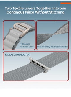 Moxedo Moxedo Alpine Loop Watch Band Adjustable Sports Nylon Woven with Titanium G-Hook Strap Compatible with Apple Watch Band Series 8,7,6,5,4,3,2,1,SE Ultra design for 44mm,45mm,49mm (Light Grey)  - Image 4