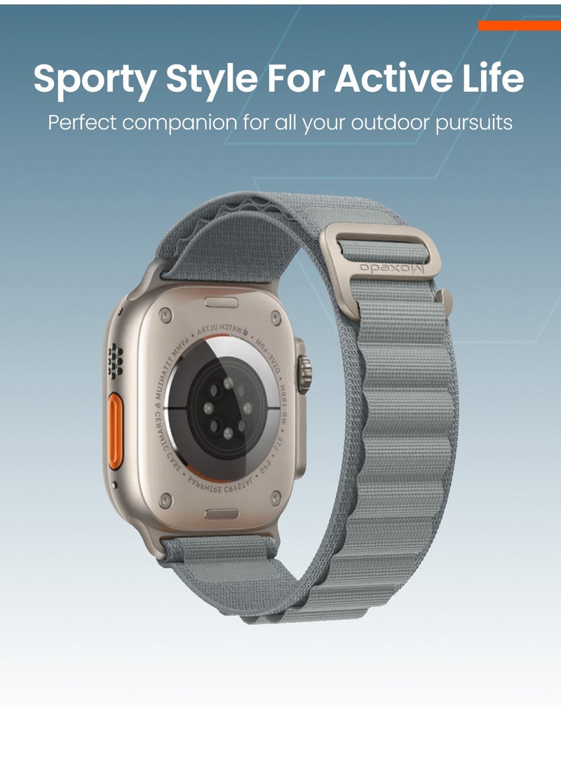 Moxedo - Moxedo Alpine Loop Watch Band Adjustable Sports Nylon Woven with Titanium G-Hook Strap Compatible with Apple Watch Band Series 8,7,6,5,4,3,2,1,SE Ultra design for 44mm,45mm,49mm (Light Grey) - Image 1