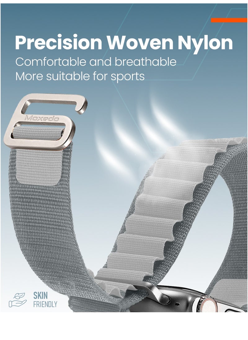 Moxedo - Moxedo Alpine Loop Watch Band Adjustable Sports Nylon Woven with Titanium G-Hook Strap Compatible with Apple Watch Band Series 8,7,6,5,4,3,2,1,SE Ultra design for 44mm,45mm,49mm (Light Grey) - Image 1