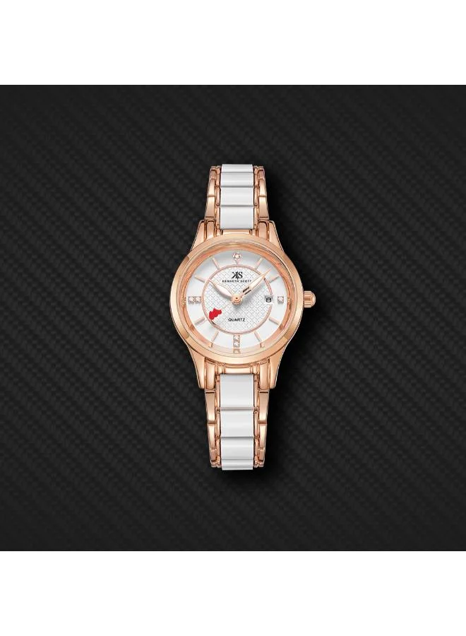 Kenneth Scott White Women's Ceramic + Metal Analog Watch K23517-RCWW - 30 mm for Women | Best Price UAE
