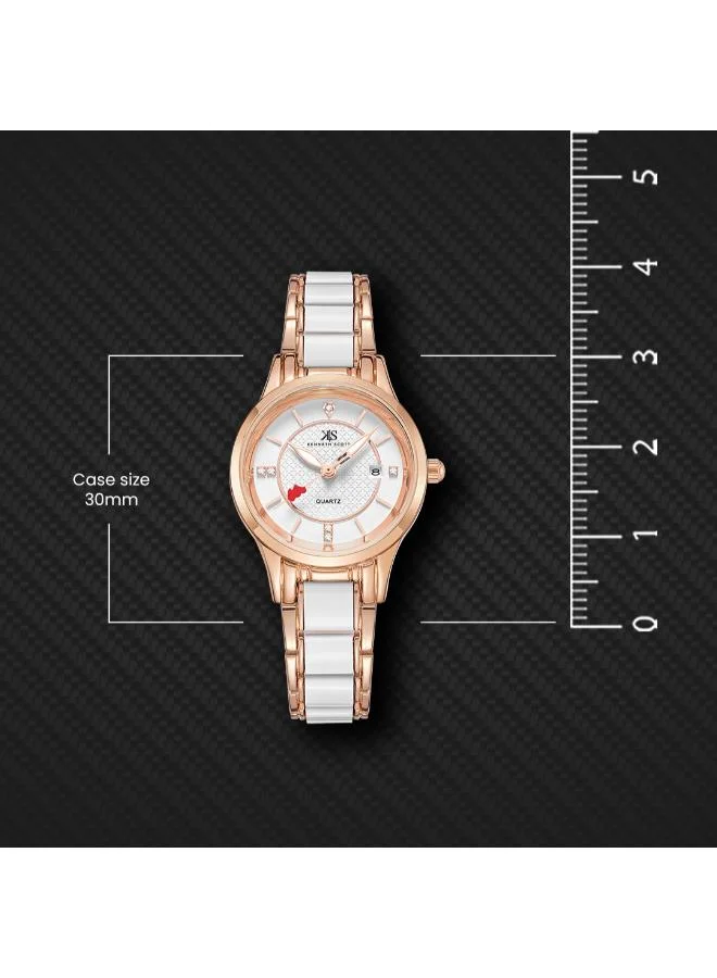 Kenneth Scott White Women's Ceramic + Metal Analog Watch K23517-RCWW - 30 mm for Women | Best Price UAE