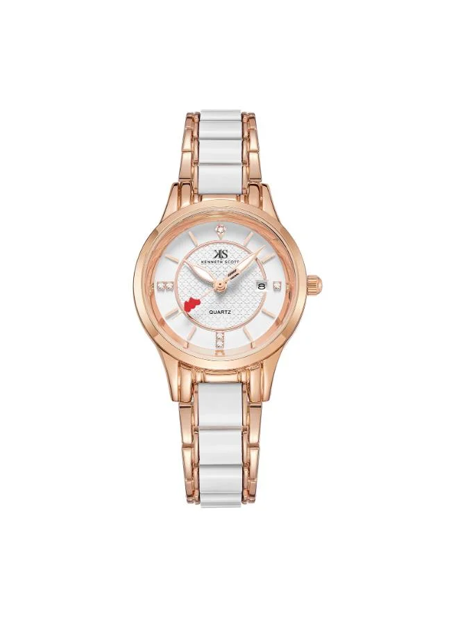 KENNETH SCOTT Women's Ceramic + Metal Analog Watch K23517-RCWW - 30 mm