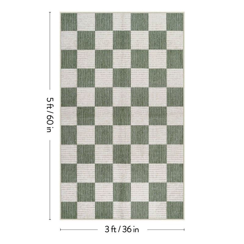 LIVEBOX 3x5 Washable Area Rug Checkered, Non-Slip Small Entryway Rug Green Farmhouse Neutral Classic Geometric Boys Rug for Bedroom Room Low-Pile Carpet for Indoor Kitchen Bathroom(Sage Green 3'x5') - Image 5