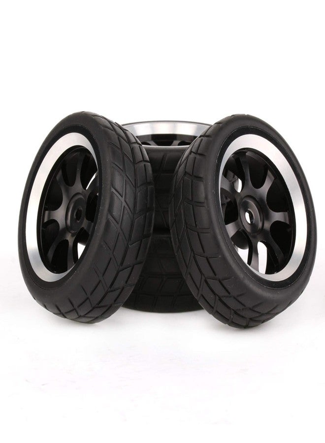 Mxfans إطارات مطاطية سوداء من Mxfans وحواف عجلات ألمنيوم 7-spoke لسيارة سباق RC 1:10 على الطريق - عبوة من 4 - Image 1