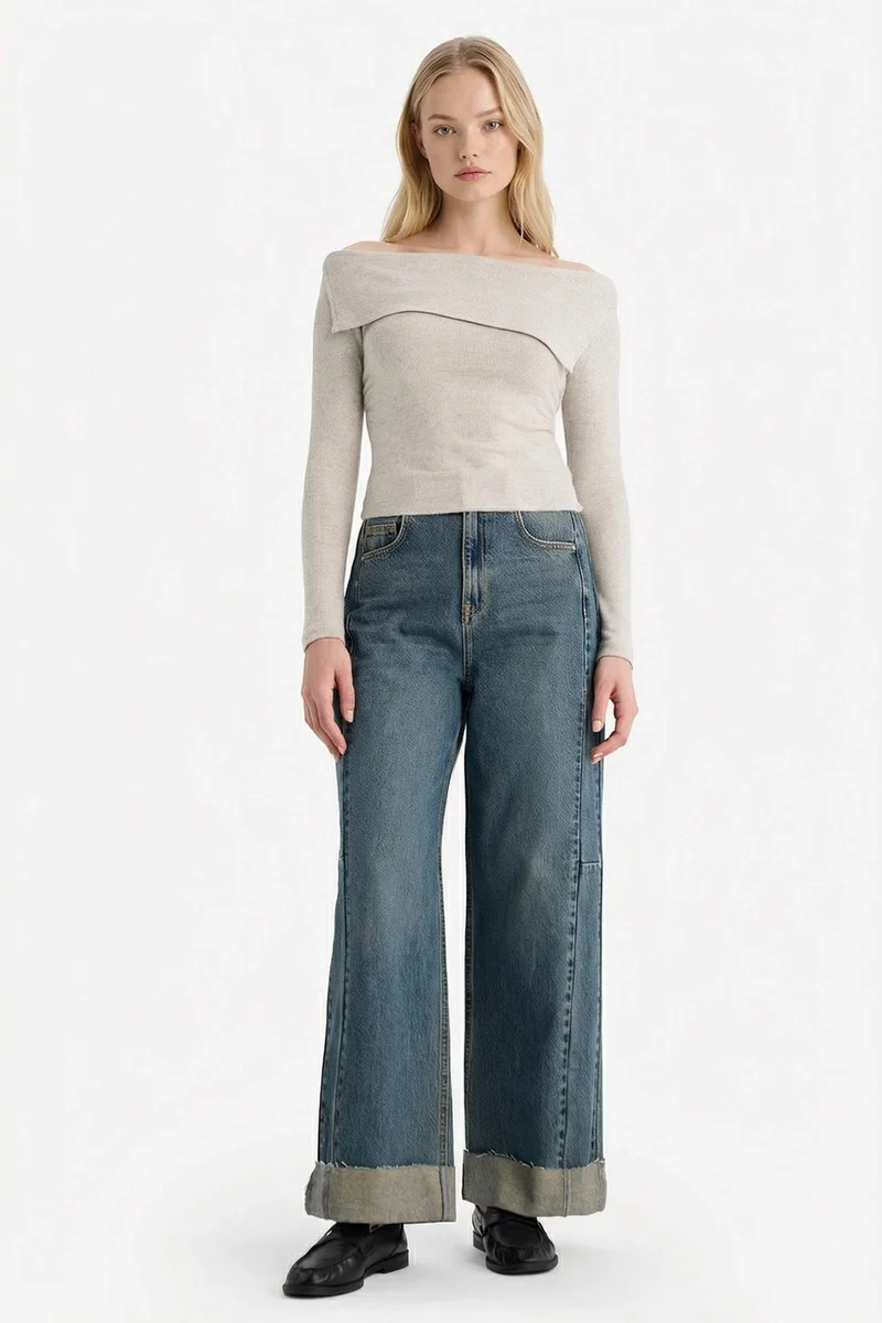 Defacto Fitted Off Shoulder Ribbed Camisole T-Shirt