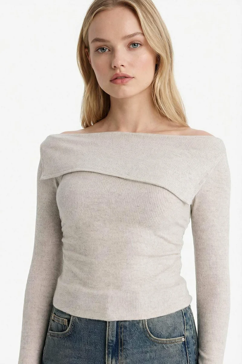 Defacto Fitted Off Shoulder Ribbed Camisole T-Shirt