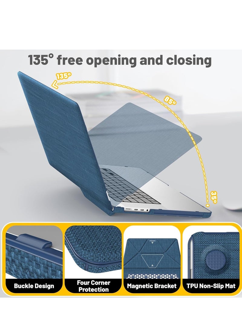 حافظة لجهاز MacBook Pro مقاس 16 بوصة M4، حافظة M4، حامل قابل للطي ووسادة/حقيبة ماوس، غلاف بلاستيكي صلب، غطاء حماية من القماش المنسوج لجهاز MacBook Pro مقاس 16 بوصة (2021-2024) 【M1 A2485/M2 A2780/M3 A2991】 (كحلي) - Image 4