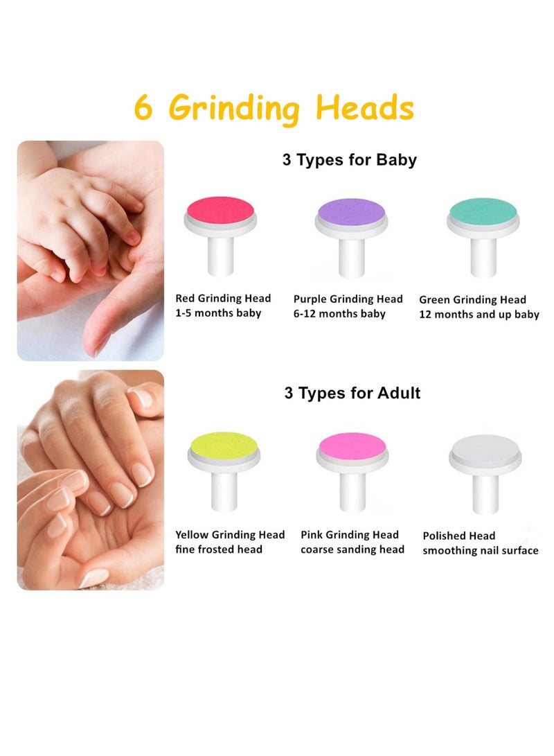 SYOSI Baby Nail Trimmer, 6 Grinding Heads Baby Nail Clippers Electric, Baby Nail Trimmer Electric for Newborn Toddler, Adult Toes Fingernails, Car Trim Polish, AAA Battery Operated, White - Image 2