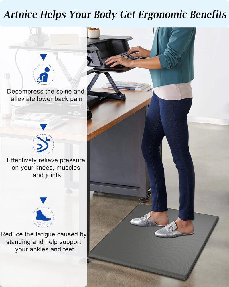 Artnice Kitchen Floor Mats Cushioned Anti Fatigue Mat, Waterproof Non-Slip Standing Desk Mat, 0.75" Heavy Duty Comfort Kitchen Rugs for Home, Work Station, Office(20" x 39", Grey) - Image 4