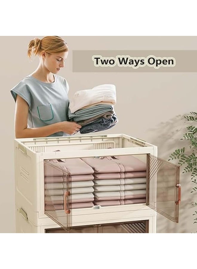 اليسا خزانة تخزين بلاستيكية قابلة للطي والتكديس، منظم بجانب السرير، صندوق تخزين سطح المكتب، صندوق تخزين لغرفة النوم/غرفة المعيشة/الدراسة للملابس والكتب والملفات المكتبية والحمام والمطبخ وصناديق التخزين - Image 4