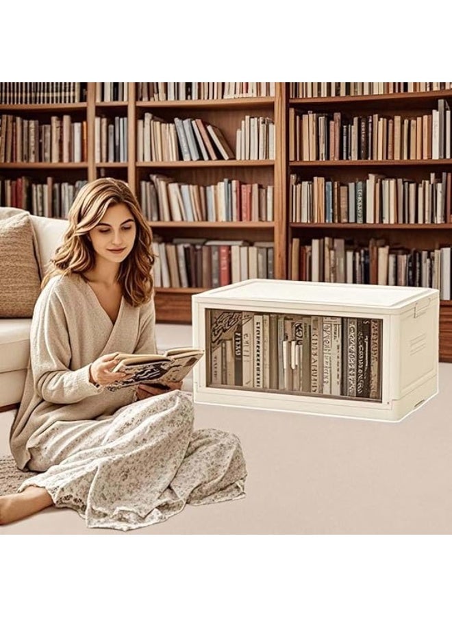 اليسا خزانة تخزين بلاستيكية قابلة للطي والتكديس، منظم بجانب السرير، صندوق تخزين سطح المكتب، صندوق تخزين لغرفة النوم/غرفة المعيشة/الدراسة للملابس والكتب والملفات المكتبية والحمام والمطبخ وصناديق التخزين - Image 2