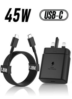 Samsung 45W Fast Charger Type C with 1.8m Cable – Super PD 3.0 for Galaxy S24 Ultra, S23 Ultra, Z Flip5, Z Fold5, Tab S9 Ultra, and More (Black)