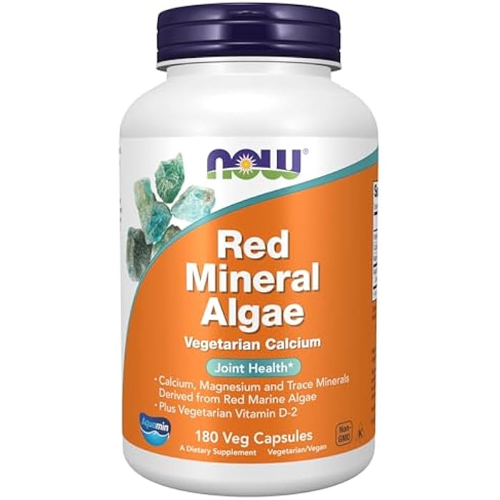now Supplements, Red Mineral Algae Plus Vitamin D-2, Joint Health*, 180 Veg Capsules - Image 1