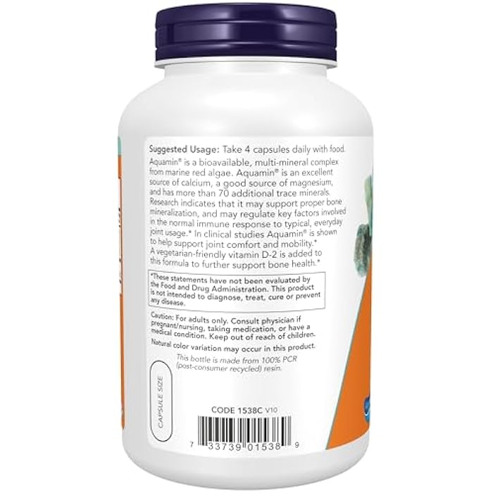 now Supplements, Red Mineral Algae Plus Vitamin D-2, Joint Health*, 180 Veg Capsules - Image 3