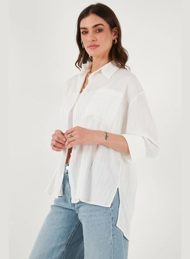 Lela Lela Regular Fit Single Pocket Short Front Long Back Crinkle Shirt Women's SHIRT 6772752