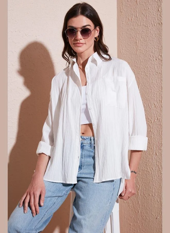 Lela Lela Regular Fit Single Pocket Short Front Long Back Crinkle Shirt Women's SHIRT 6772752