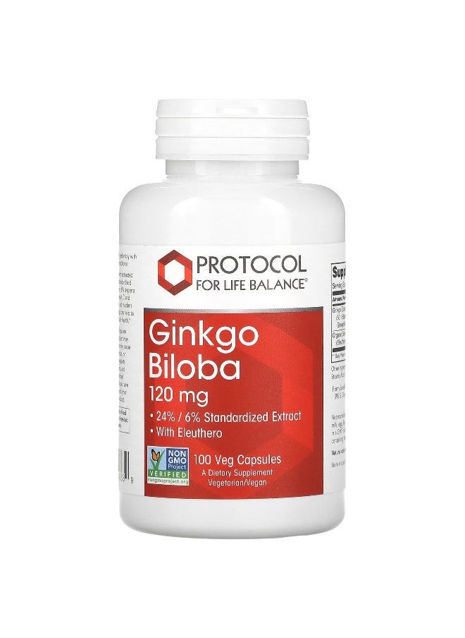 Protocol For Life Balance - Protocol for Life Balance, Ginkgo Biloba, 120 mg, 100 Veg Capsules - Image 1