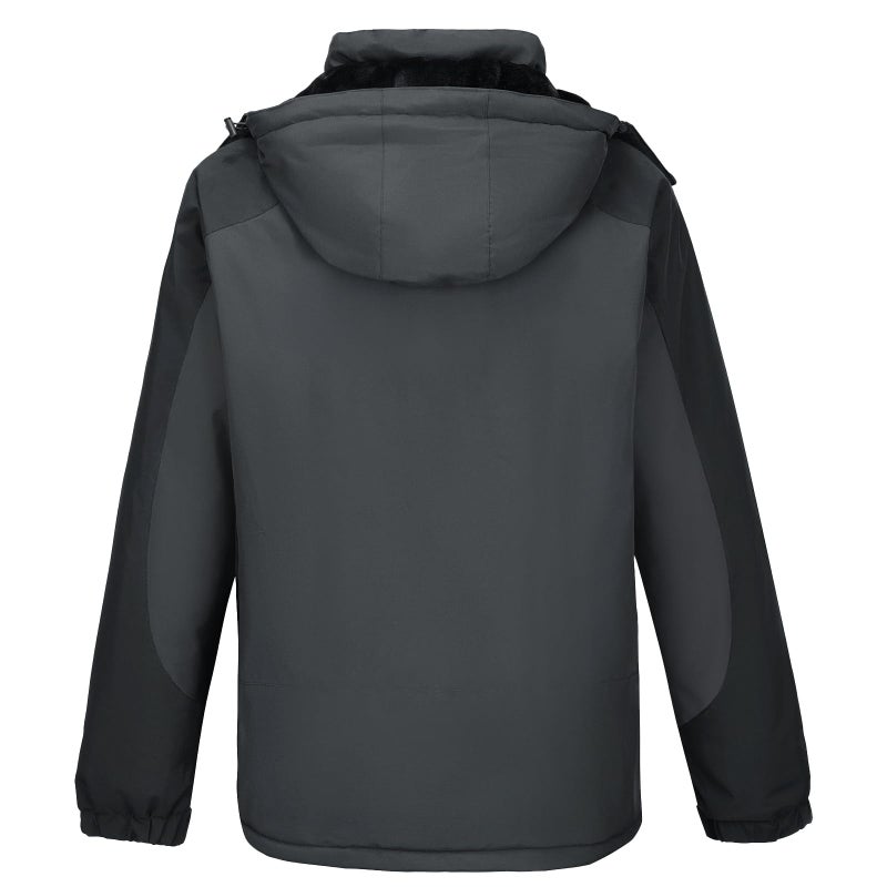 CAMEL CROWN Men's Ski Snow Jacket Waterproof Winter Snow Coat Windproof Warm Fleece Lining Hooded Parka Rain Jacket Grey/Black XXL - Image 3