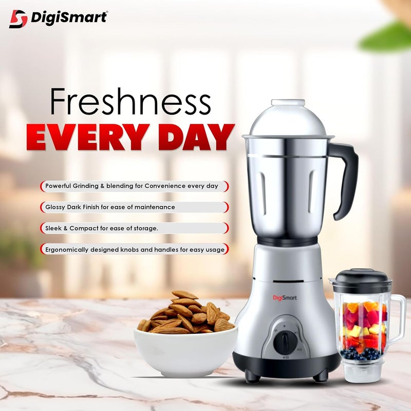 DigiSmart Kitchen Mate 750 Watt Mixer Grinder with 4 Jars Comes With 2 Year Warranty Grey and Black - Image 3