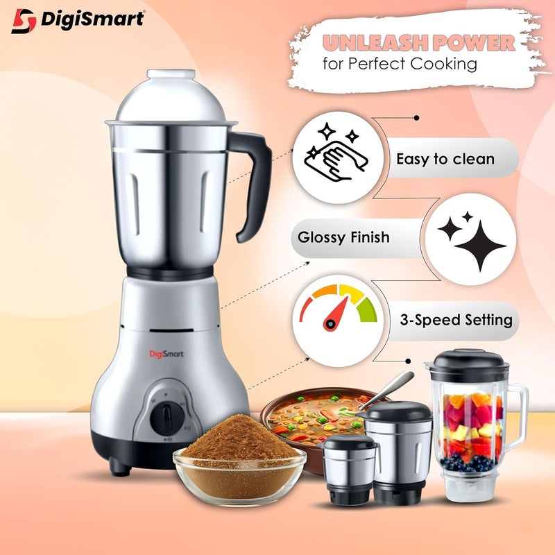 DigiSmart Kitchen Mate 750 Watt Mixer Grinder with 4 Jars Comes With 2 Year Warranty Grey and Black - Image 2