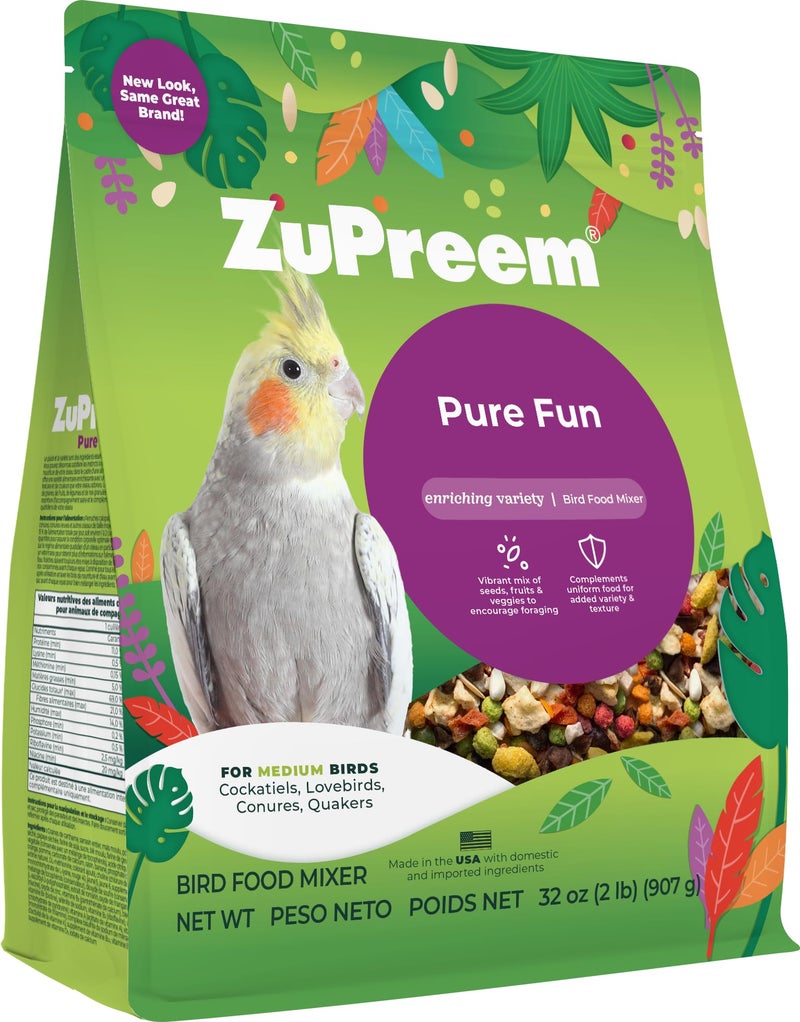 ZuPreem طعام الطيور النقي من زو بريم، كوكاتيل، طائر الحب، كواكر، كونور صغير، لوريكيت، مزيج من البذور والكرات للطيور المتوسطة، مزيج طعام، تنوع غني، مصنوع في الولايات المتحدة (م، 2 رطل) - Image 1