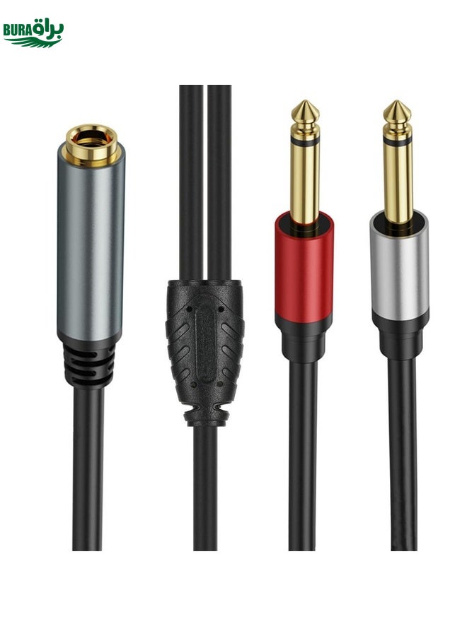 BURAQ 3m 6.35mm TRS Stereo Female to 2 x 6.35mm TS Male Mono Audio Adapter Cable(Black) - Image 2