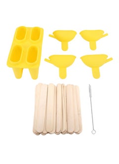 Ice Cream Mold Silicone Practical Portable DIY Ice Pop Maker with 50 Sticks for Household Yellow