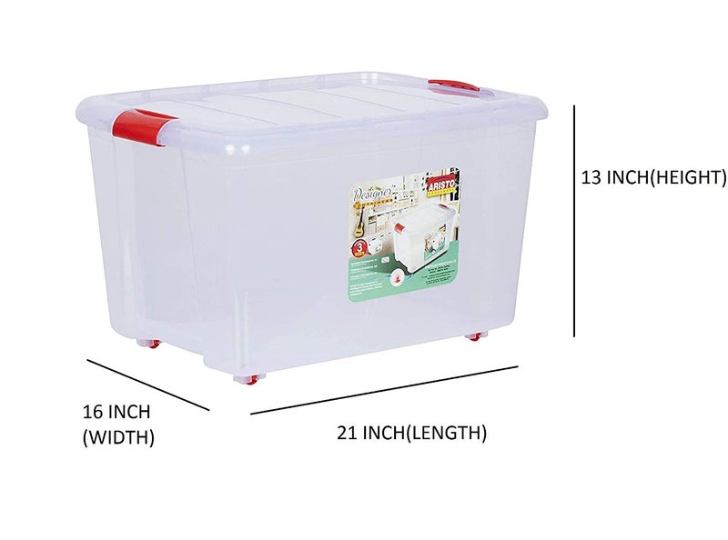 AIR O MATIC AIR O MATIC ARISTO Multipurpose Plastic Storage Container Box with Wheels 45 LTR PACK OF 3PC Clear Transparent  - Image 4