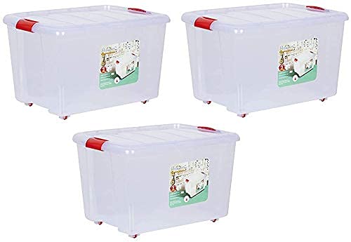 AIR O MATIC AIR O MATIC ARISTO Multipurpose Plastic Storage Container Box with Wheels 45 LTR PACK OF 3PC Clear Transparent  - Image 1