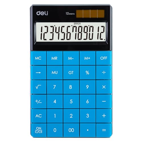 Deli E1589 - 12 Digit Calculator | Dual Power Desktop Calculator (Blue, Pack of 1) - Image 1