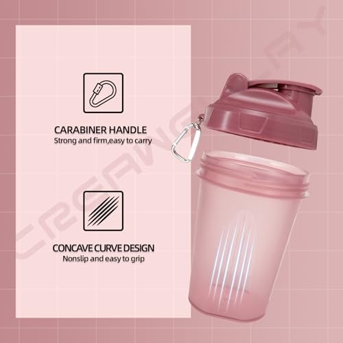 CREAWELLAY 3 Pack Shaker Bottles for Protein Mixes, 17 oz Small Protein Shaker Bottle with Handle, Gym Shaker Cups with Blending Ball for Pre Workout, BPA-Free & Dishwasher Safe (Black, White, Pink) - Image 3