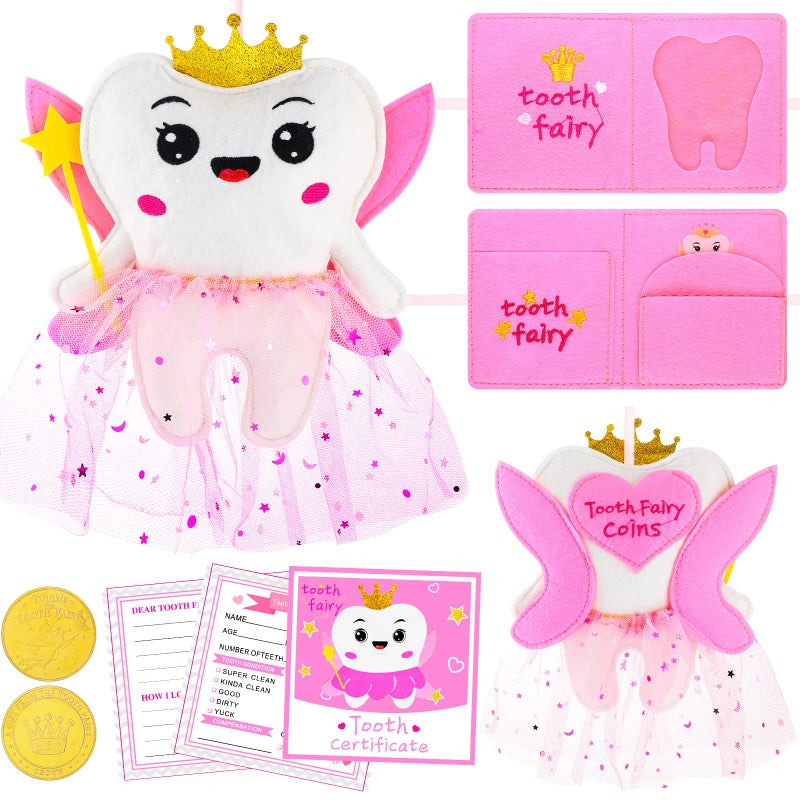 Sotiff Sotiff Tooth Pillow Kit Including Lost Teeth Cute Fairy Pillow Dear Notepad Felt Keepsake Wallet Pouch to Hold Teeth Note Card Photography for Kids 
