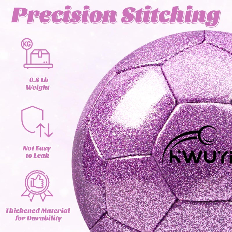 OKWUYiK Size 3 Glitter Purple Soccer Ball Set with Pump Youth Soccer Ball for Kids Aged 4-6 6-8 Toddler Soft Sports for Back to School Kit Sports Training Recreation Toddler Gift - Image 5