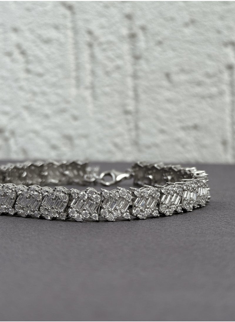 Al Kasr Jewelry Twinkling Harmony Bracelet - Adjustable Sterling Silver 925 with Zircon and Baguette Stones - Plated Rhodium White Gold 18K  - Image 1
