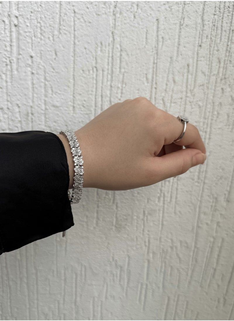 Al Kasr Jewelry Twinkling Harmony Bracelet - Adjustable Sterling Silver 925 with Zircon and Baguette Stones - Plated Rhodium White Gold 18K  - Image 2