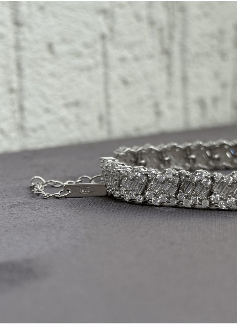 Al Kasr Jewelry Twinkling Harmony Bracelet - Adjustable Sterling Silver 925 with Zircon and Baguette Stones - Plated Rhodium White Gold 18K  - Image 4