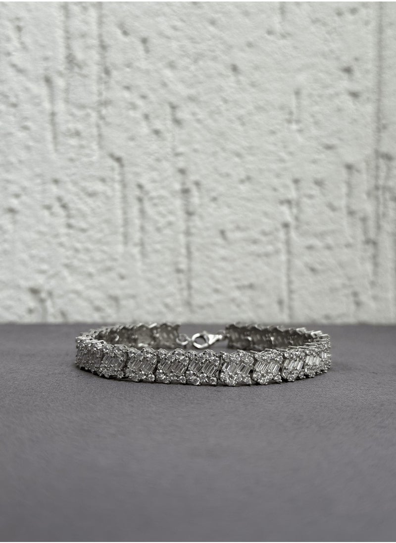 Al Kasr Jewelry Twinkling Harmony Bracelet - Adjustable Sterling Silver 925 with Zircon and Baguette Stones - Plated Rhodium White Gold 18K  - Image 3