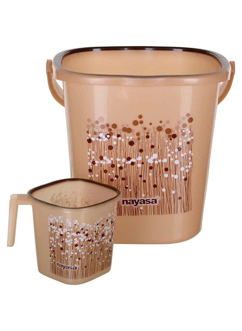 NAYASA Nayasa Plastic Funk Square DLX 2 Pcs Bathroom Set (Bucket 18 L+Mug 1.5 L) Brown  - Image 1