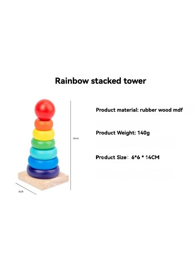 Loquat Wooden Montessori early education building blocks toy, 5-piece set, four-pillar, knocking piano, rainbow tower, clock, beads, baby and children's gifts - Image 4