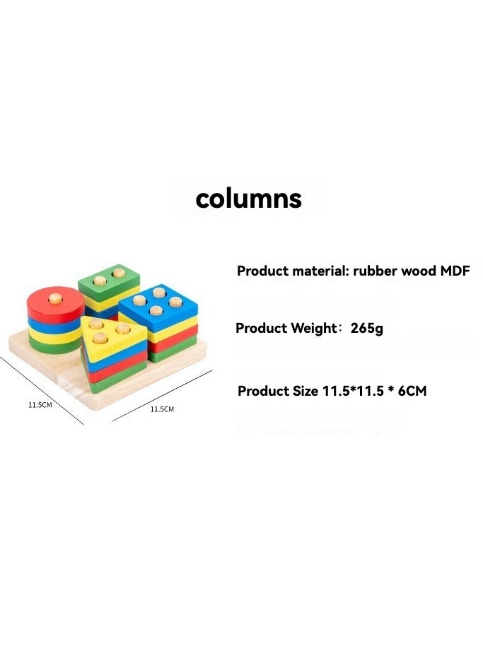 Loquat Wooden Montessori early education building blocks toy, 5-piece set, four-pillar, knocking piano, rainbow tower, clock, beads, baby and children's gifts - Image 3