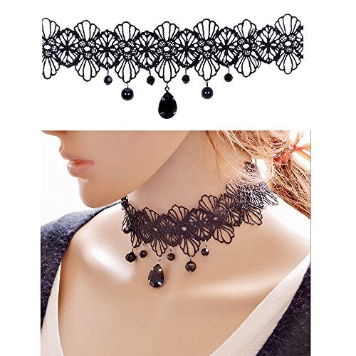 Trasfit 10 Pieces Lace Choker Necklace for Women Girls, Black Classic Velvet Stretch Punk Gothic Tattoo Lace (10 Style #1) - Image 2