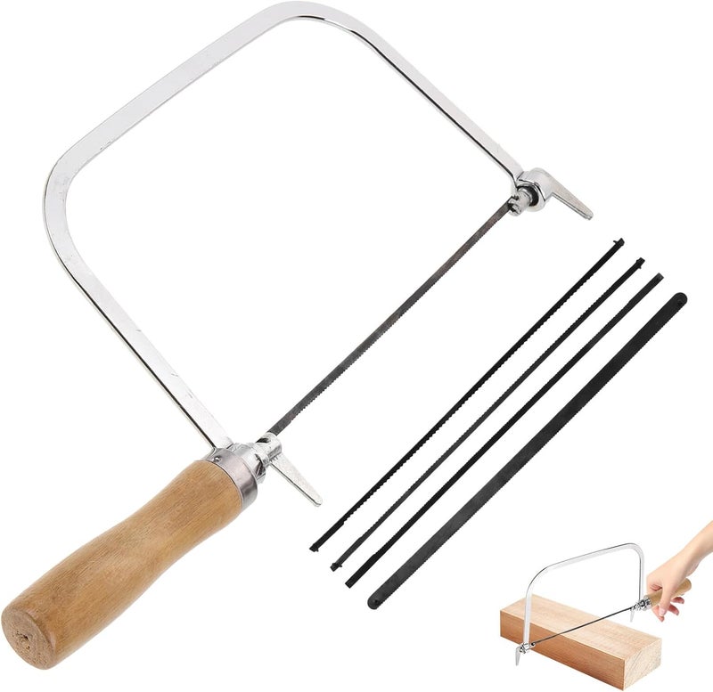 DOITOOL Woodworking Hand Saw with Wooden Handle, 7-inch Mini Coping Saw U-shaped Frame, Heavy Duty Hand Tools for Precision Wood Cutting and Crafting - Image 1