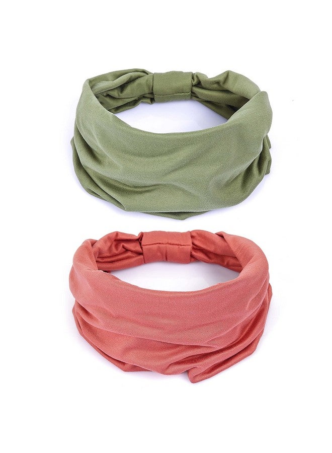 Gili عبوتين من أربطة الرأس العريضة للنساء بأسلوب بوهيمي أفريقي معقودة غير قابلة للانزلاق، أشرطة شعر عصرية لليوغا والجري والرياضة وصالة الألعاب الرياضية، أغطية رأس مرنة من قماش القطن الناعم، توربان، باندانا للفتيات (أخضر وردي) - Image 1