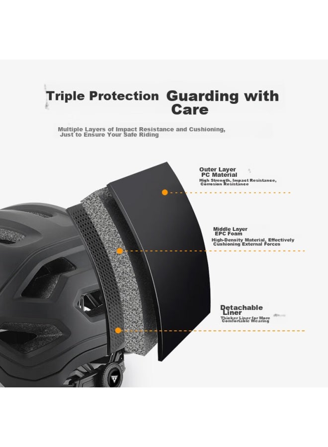 Tosuod Bicycle Riding Helmet, Impact-resistant One-piece Molded Design, For Men And Women, Mountain And Road Bike Safety Helmet, Black, Size M - Image 3