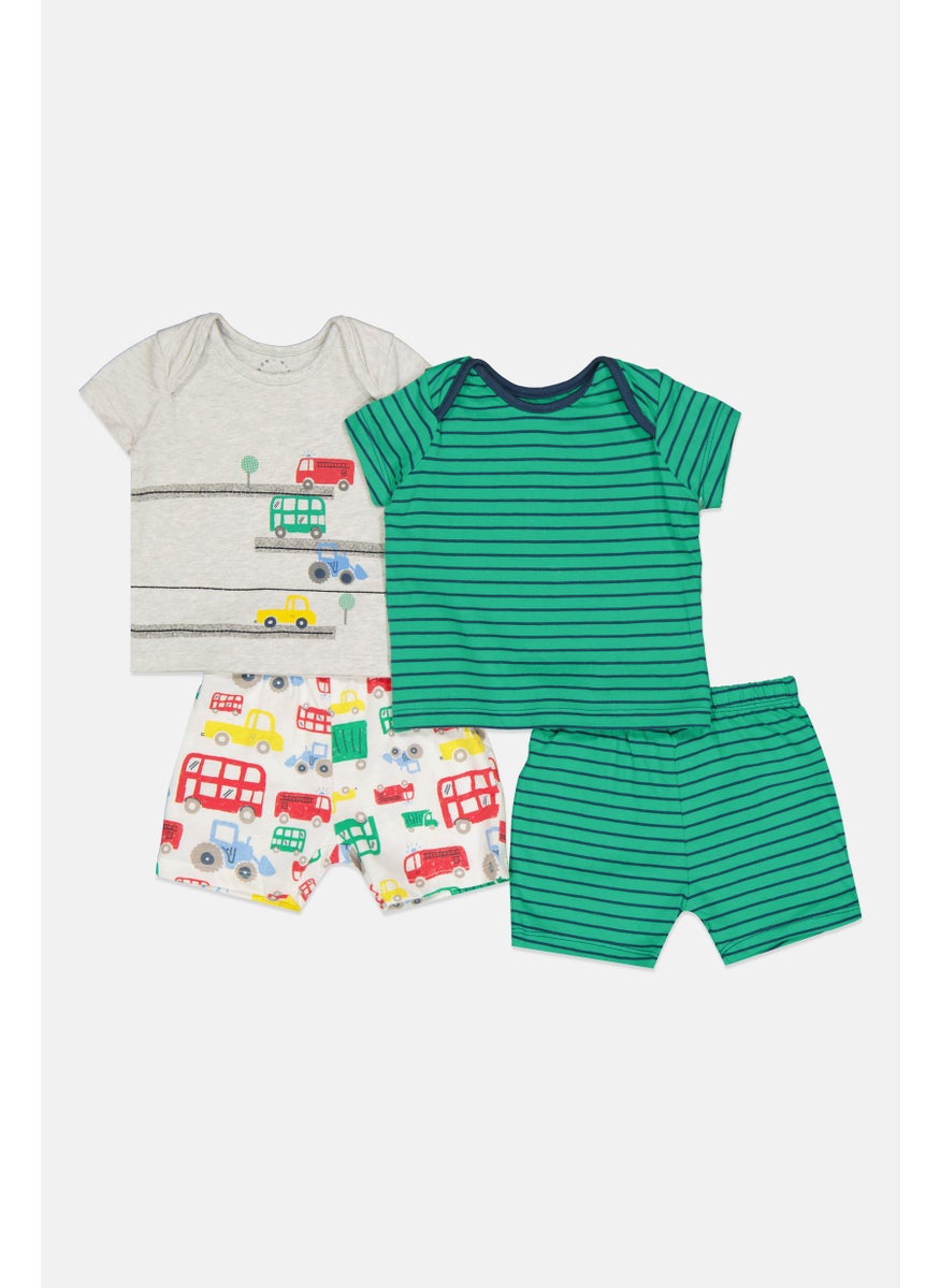 mothercare Toddlers Boy 4 Pcs Allover Print T-Shirt And Short Pajama Set, Multicolor  - Image 3
