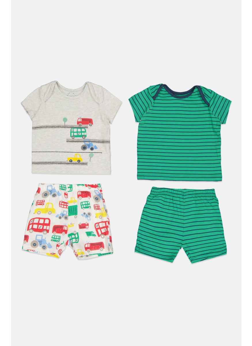 mothercare Toddlers Boy 4 Pcs Allover Print T-Shirt And Short Pajama Set, Multicolor  - Image 1