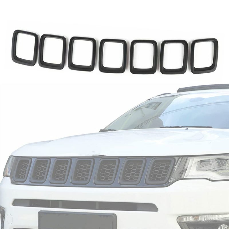 Mactoom Grille Inserts Grill Cover Compatible with Jeep Compass 20172021 Front Grill Cover Rings Frame Trims Kit 7PC Matte Black