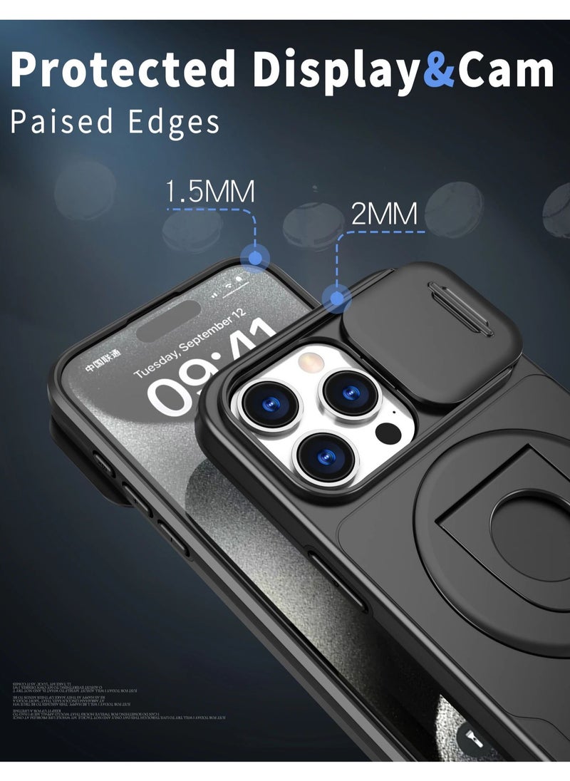 Generic Sliding Camera Cover Protection Magsafe Magnetic Phone Cover Case for iPhone 16 Pro Max with Ring Stand Black  - Image 3