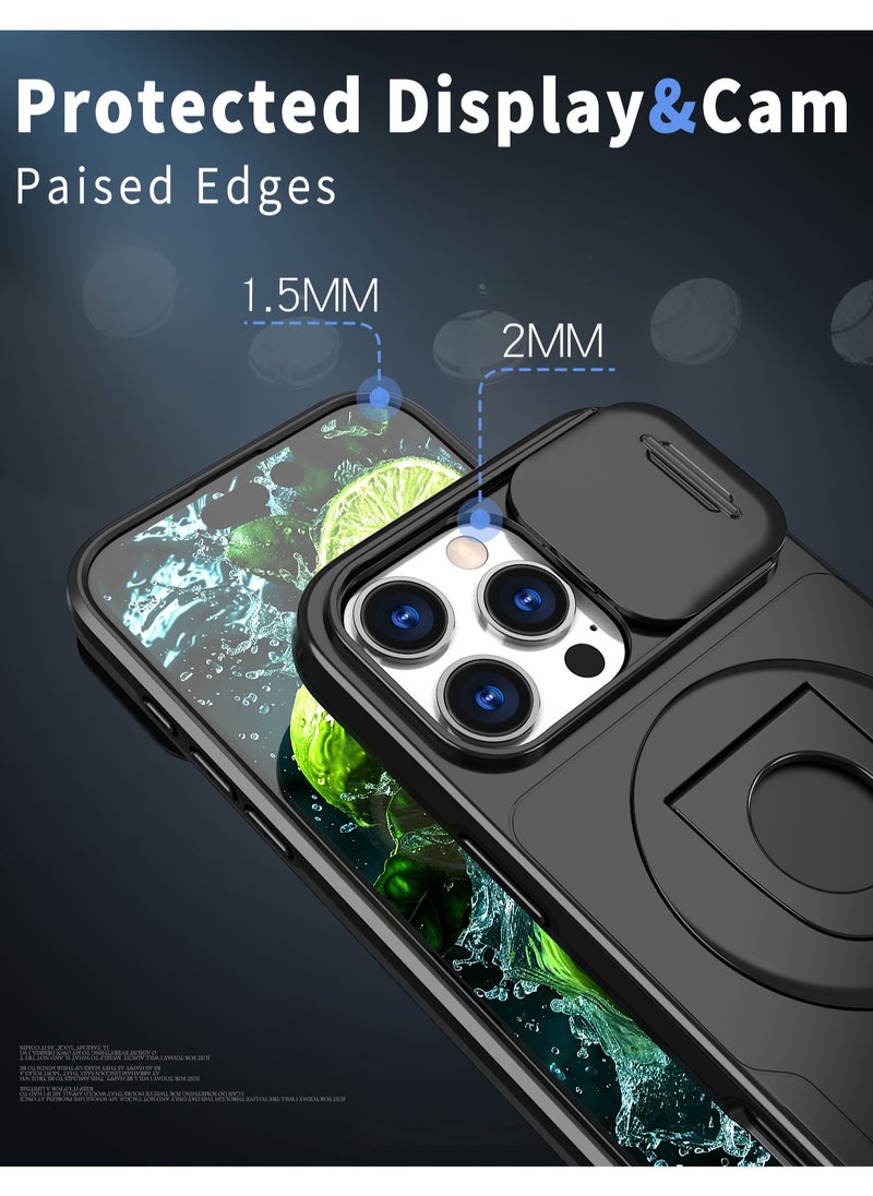 Generic Sliding Camera Cover Protection Magsafe Magnetic Phone Cover Case for iPhone 16 Pro Max with Ring Stand Black  - Image 4